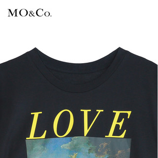 MO&Co. 摩安珂 MA182TEE209 女士圆领字母印花T恤 黑色 S