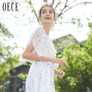 OECE 女荷叶边系带冷淡风少女喇叭袖碎花连衣裙182HS646