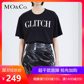 MO&Co. 摩安珂 MA181TEE203 女士圆领字母印花短袖恤 黑色 S