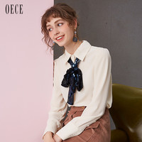 OECE 181FB015 女士系带蝴蝶结长袖雪纺衬衫 米白 M