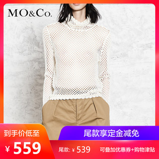 MO&Co. 摩安珂 MA173SWT305 女士高领镂空网眼针织衫 米白色 S
