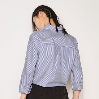 Etam 艾格 8E201400141 女士系带竖条纹七分袖衬衫 蓝色 S
