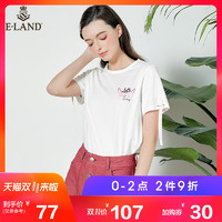 E·LAND 衣恋 EERA86604I 女士印花纯色短袖T恤 黑色 S