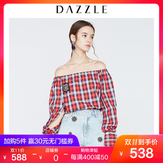 DAZZLE 2A3D5163H 女士格子图案露肩装长袖衬衫 大红色 S
