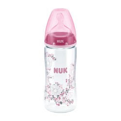 NUK宽口PA彩色奶瓶300ml带初生型0-6个月硅胶中圆孔奶嘴NUKPA奶瓶