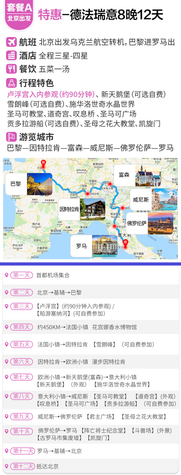 经典欧洲游,可全国联运! 北京-德国+法国+意大