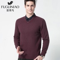 Fuguiniao 富贵鸟 6217B0551 男士中年V领套头羊毛衫 黑色 160/100
