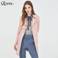 Roem 罗燕 女士纯色中长款单风衣 粉色 S