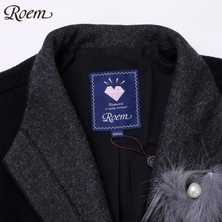 Roem 罗燕 RCJW74T15T 女士中长款修身羊毛呢大衣 黑色 S