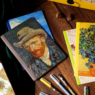 mg晨光hapy0146123梵高套装缝线笔记本12本黑色全针管水笔24支