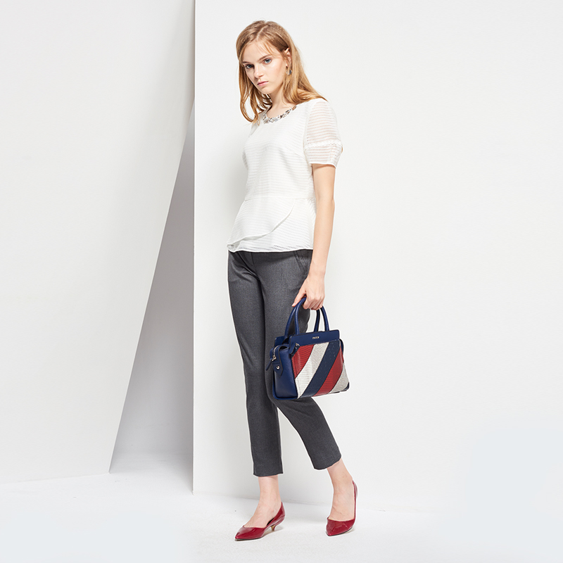 PRICH PRBA73706M 女士简约圆领假两件短袖衬衫 象牙白 165