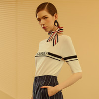 ME&CITY 515651 女士圆领字母条纹T恤 亮白色 155/80A