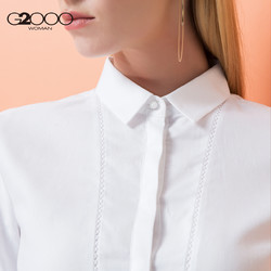 G2000新款长袖衬衫 2018春季优雅OL编织领口舒适全棉女装休闲上衣