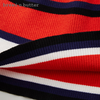 bread n butter 面包黄油 7SBEBNBTOPK649113 女士条纹V领修身针织T恤 橙红色 XS