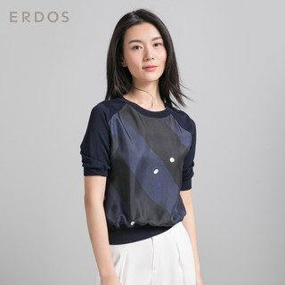 ERDOS 鄂尔多斯 E285G0012 女士条纹圆领半袖T恤 藏蓝 155/80A