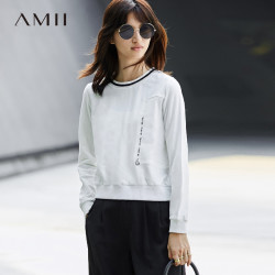 Amii百搭 拼接卫衣女 秋新款街头撞色条纹印花