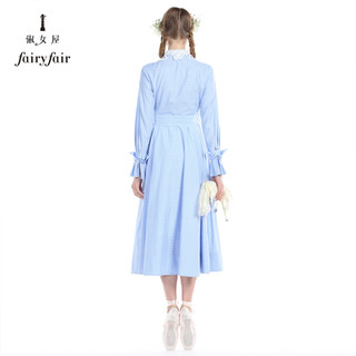 Fairyfair 淑女屋 女腰带格子高腰长袖优雅长裙浅 FSAGJI2801