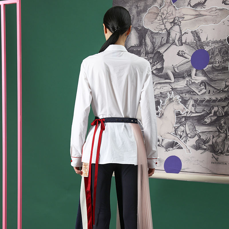 MUKZIN 密扇 E6199 女士原创宽松长袖衬衫 白色 S