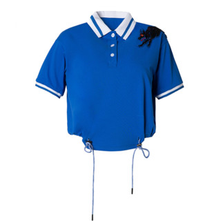 MUKZIN 密扇 T6662 女士刺绣系带宽松短袖衬衫 蓝色 S
