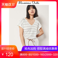 Massimo Dutti 06804556800-23 女士闪亮亚麻短袖T恤 黑色 S