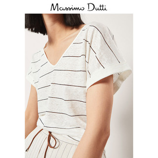 Massimo Dutti 06804556800-23 女士闪亮亚麻短袖T恤 黑色 S