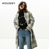 MOUSSY 摩西 010BS430-1270 女士格纹翻领中长双排扣毛呢大衣 柄棕色 M