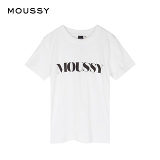 MOUSSY 摩西 010BAQ90-5290 女士字母印花宽松短袖T恤 白色 均码