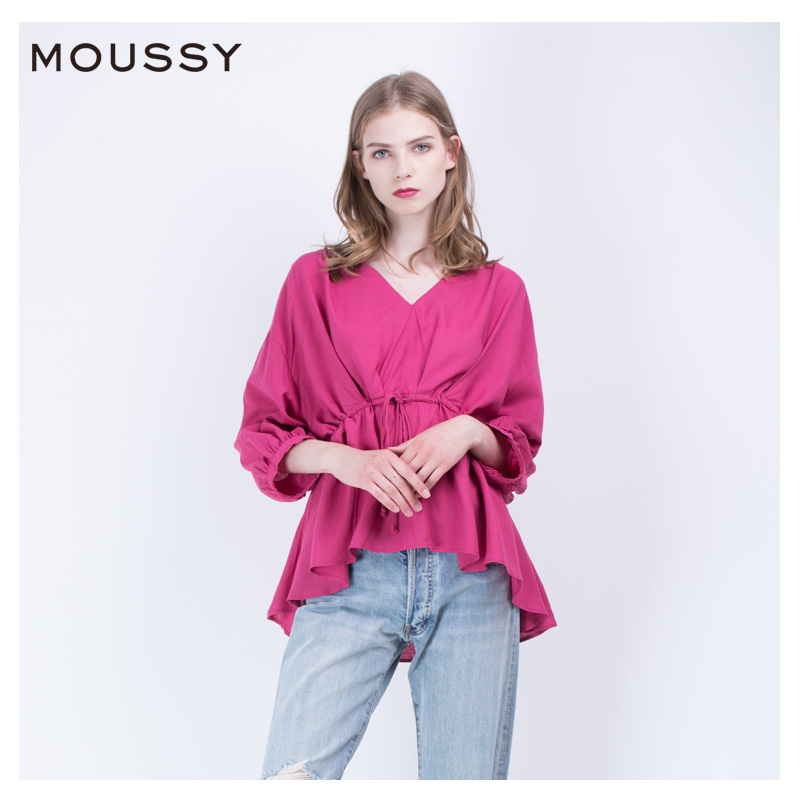 MOUSSY 摩西 010BAW30-5530 女士V领高腰系带宽松七分袖衬衫 奶白色 均码