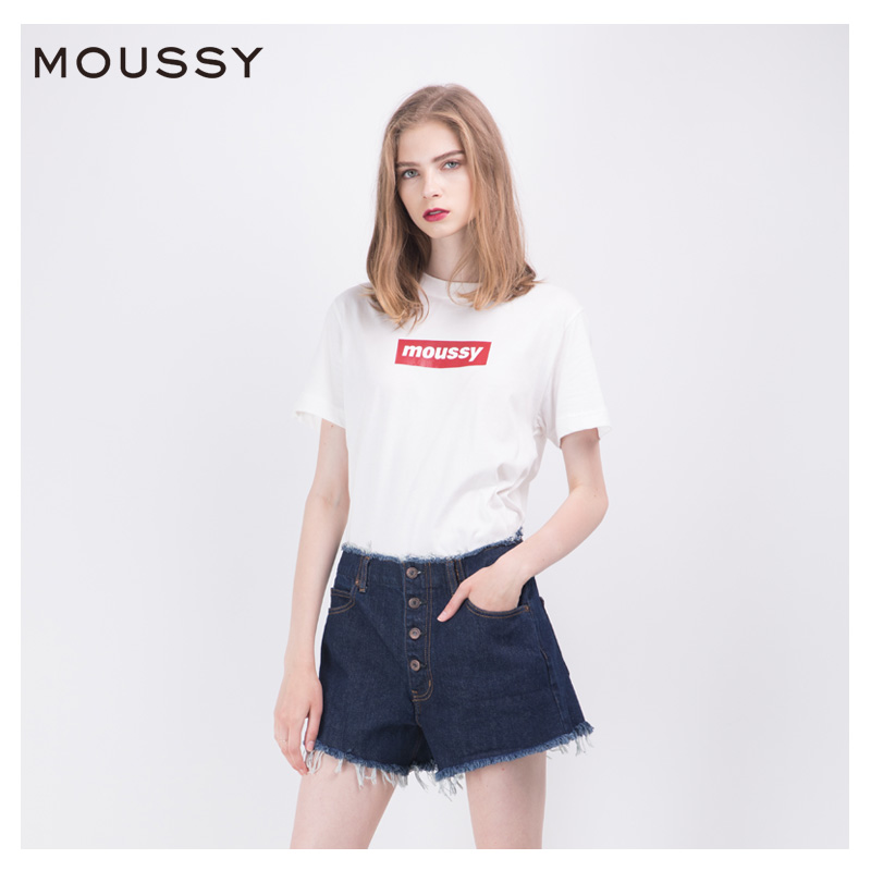 MOUSSY 摩西 010BAA90-5000 女士圆领经典LOGO字母印花短袖T恤 黑色 均码