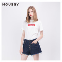 MOUSSY 摩西 010BAA90-5000 女士圆领经典LOGO字母印花短袖T恤 黑色 均码