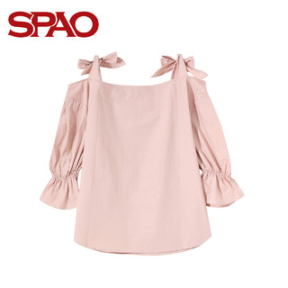 SPAO SPBW837S92 女士纯色蝴蝶结系带衬衫 粉色 S