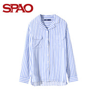 SPAO SPBB823G21 女士休闲条纹长袖衬衫 蓝色 S