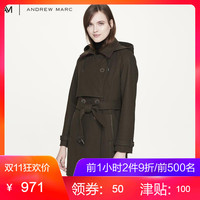 ANDREW MARC MW7AW602NY 女士中长款修身连帽毛呢大衣 灰色 S