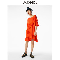 MONKI 0552996 女士荷叶边圆领连衣裙 橙色 XXS