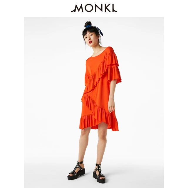 MONKI 0552996 女士荷叶边圆领连衣裙