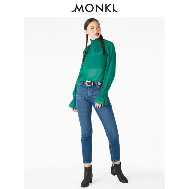MONKI 0503228 女士小高领喇叭袖雪纺衬衫