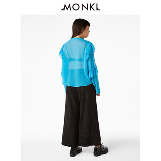 MONKI 0546154 女士亮色荷叶边袖雪纺衬衫 蓝色 XXS
