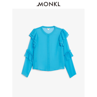 MONKI 0546154 女士亮色荷叶边袖雪纺衬衫 蓝色 XXS