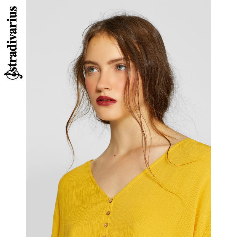 stradivarius 06041103306 女士打结系扣衬衫