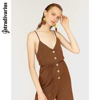 stradivarius 02347183442 女士系扣吊带连体裤 焦黄 S