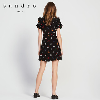 sandro R5266H 女士圆领印花连衣裙 黑色 160/84A