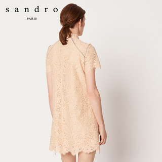 sandro R20216H 女士短袖镂空蕾丝连衣裙