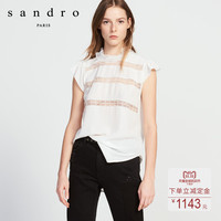 sandro E11027H 女士镂空装饰桑蚕丝上衣 白色 160/84A