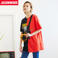 JASONWOOD 282103013 女生宽松拼色T恤 水红色 S