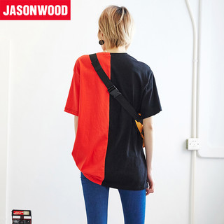 JASONWOOD 282103013 女生宽松拼色T恤 水红色 S