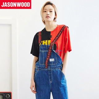 JASONWOOD 282103013 女生宽松拼色T恤 水红色 S