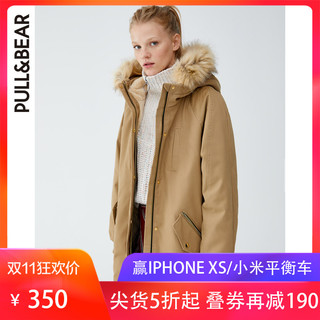 PULL&BEAR 09715333711-23 女士人造皮草中长款派克外套 棕色 M