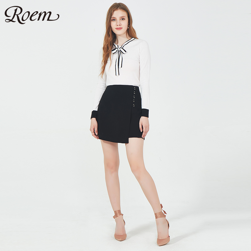 Roem 罗燕 RCKW86102B1 女士纯色长袖针织衫 黑色 S