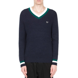 FRED PERRY 佛莱德·派瑞 3186XMA 男士V领长袖针织衫 海军蓝 S