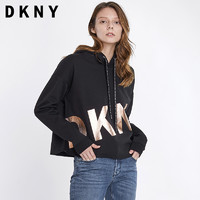 DKNY W83K214 女士休闲印花连帽卫衣 黑色 155/80A